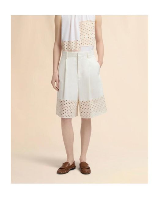 Marni White Broderie Hem Bermuda Shorts