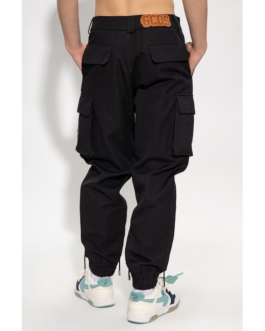 Gcds Black Logo Patch Button Detailed Cargo Trousers for men