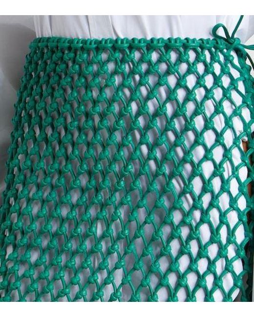 Frankie Shop Green Nelaya Macramé Leather Midi Skirt
