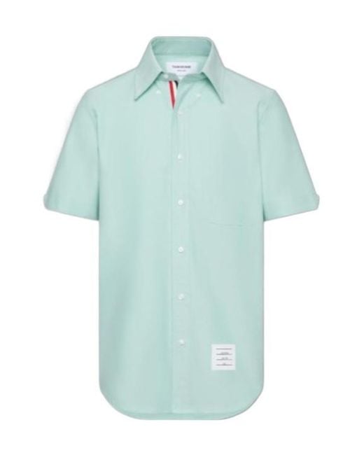 Thom Browne Blue Patch-Pocket Short-Sleeve Shirt for men