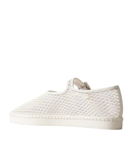 Loeffler Randall White Rita Leather-Trimmed Mesh Platform Mary Jane Flats
