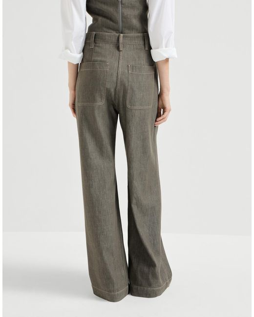 Brunello Cucinelli Gray Denim-Effect Pleated Trousers