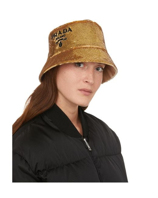 Prada Natural Sequins Logo Bucket Hat