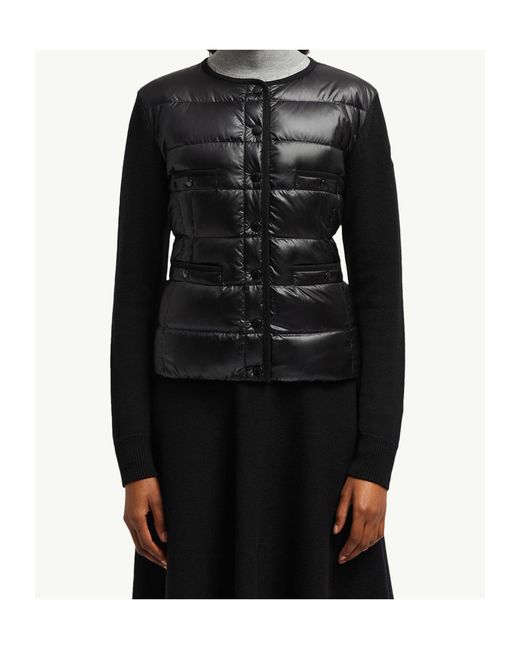 Moncler Black Logo Patch Quilted Cardigan