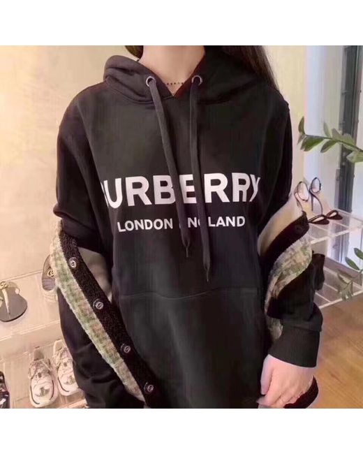 Burberry Black Logo Print Oversized Hoodie for men