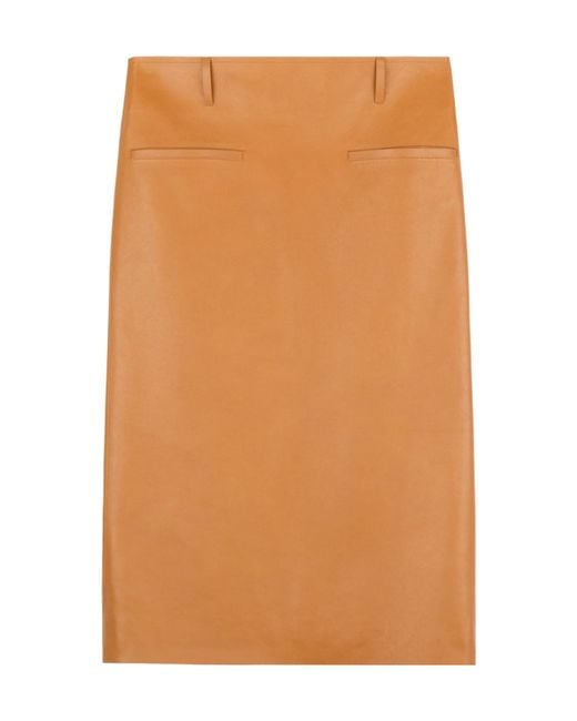 Tod's Orange Leather Midi Skirt