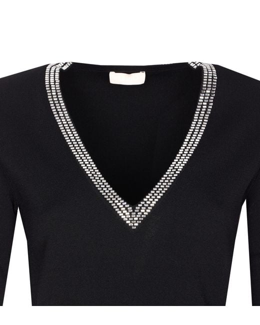 Liu Jo Black Embellished V-Neck Jumper
