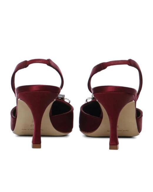 Manolo Blahnik Red Buckle-Embbellished Slingback Heeled Pumps