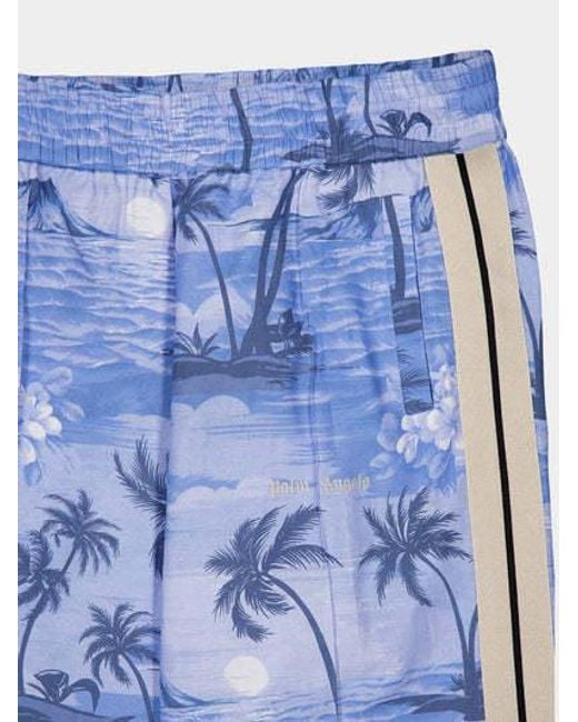 Palm Angels Blue Island Printed Elastic Waist Trousers for men