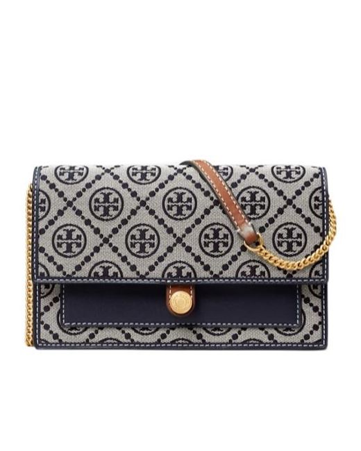 Tory Burch Gray T Monogram Chain Wallet