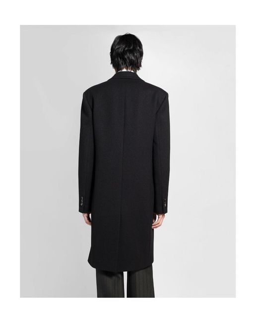 Bottega Veneta Black Single-Breasted Wool Coat for men