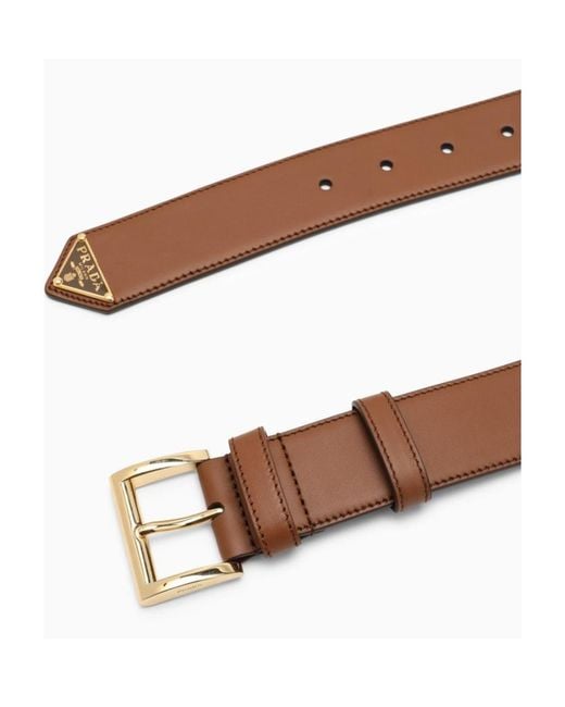 Prada Brown Logo Plaque Square-Buckle Belt