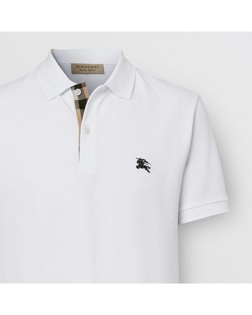 Burberry White Cotton Polo Shirt Made Of Plaid Cardigan And Mesh Cloth for men