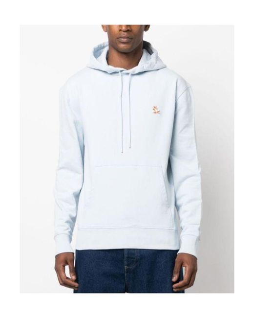 Maison Kitsuné Blue Maison Kitsuné Fox Embroidered Drawstring Hoodie for men