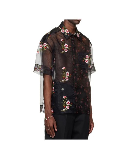 Simone Rocha Black Sheer Patchwork Loose Shirt for men