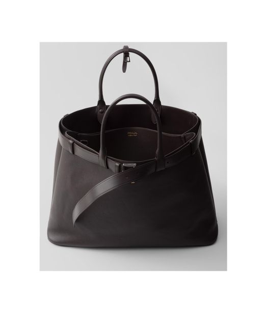Prada Black Buckle Leather Bag With Belt for men