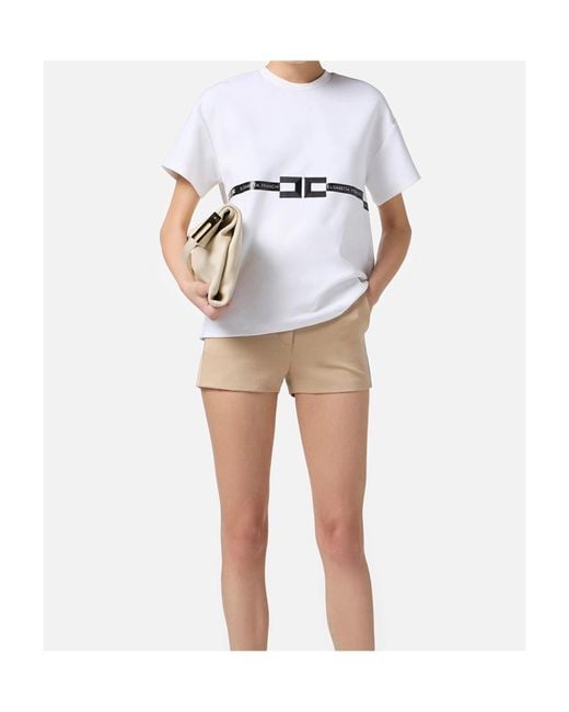 Elisabetta Franchi White Logo Embroidered Jersey T-Shirt