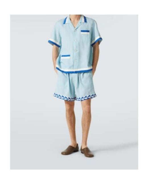 Bode Blue Seedling Stripe Linen Shirt for men