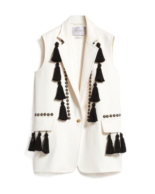 Max Mara White Tassle Detailed V-Neck Gilet