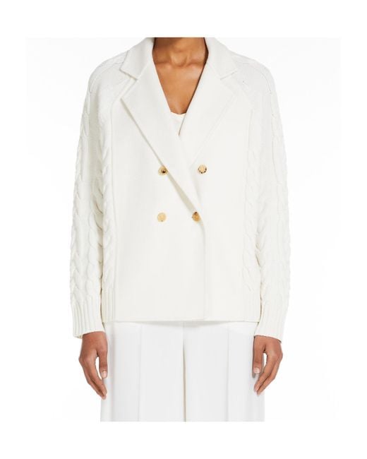 Max Mara White Micio Double-Breasted Cable-Knit Cardigan