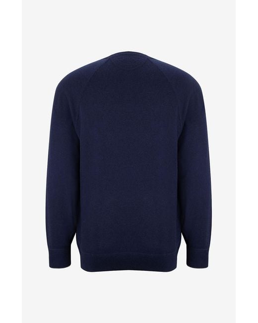 Brunello Cucinelli Blue Crew Neck Long-Sleeved Knitwear for men
