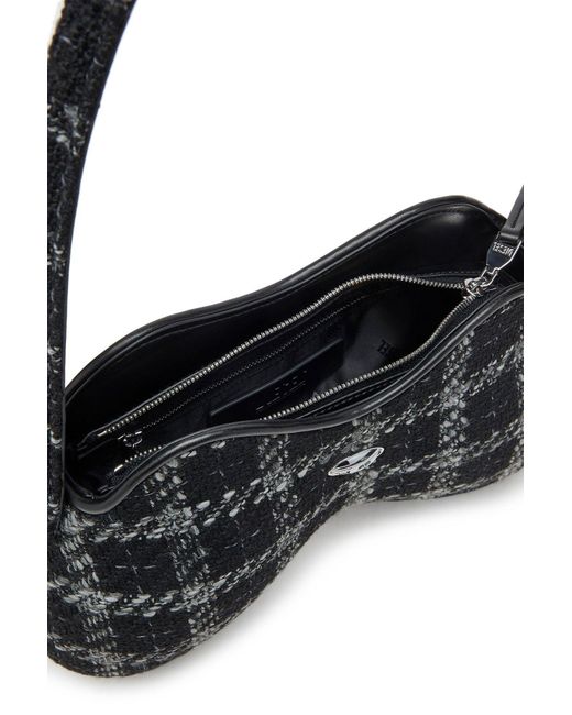 DIESEL Black Houndstooth Motif Double-D-Shoulder Bag