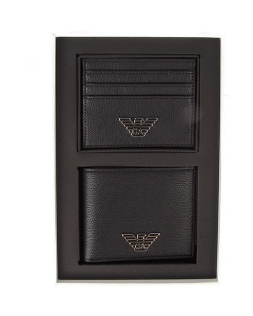 Emporio Armani Black Logo-Plaque Wallet Set for men