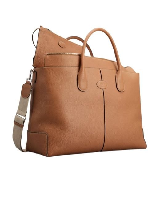 Tod's Brown Grained Leather Zip-Up Tote Bag for men