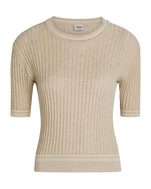 Tod's Natural Cropped Cotton-Knit T-Shirt