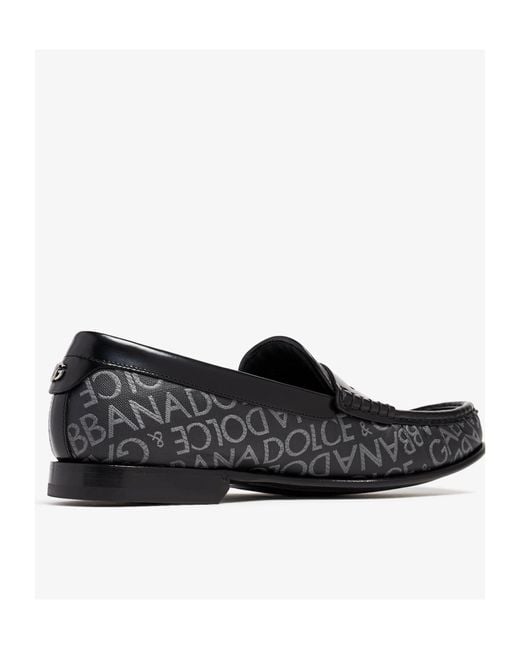 Dolce & Gabbana Black Logo Printed Loafers for men