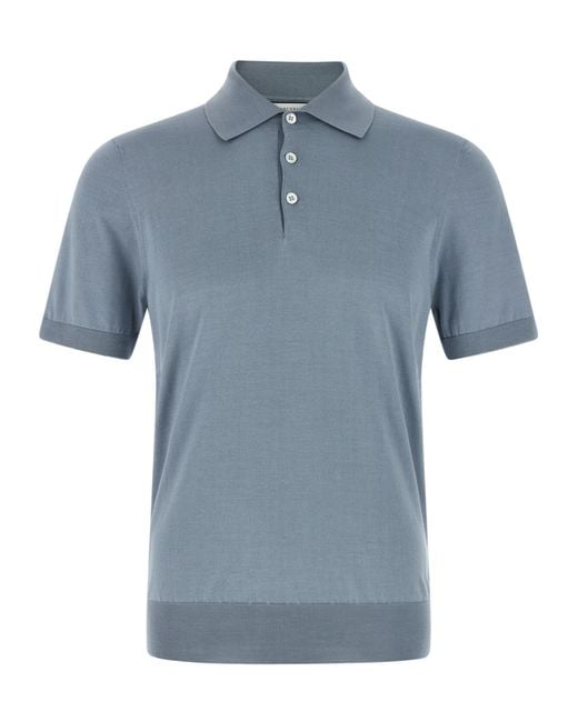 Brunello Cucinelli Blue Short-Sleeved Polo Shirt for men