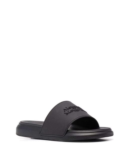McQueen Black Logo Embossed Slides for men