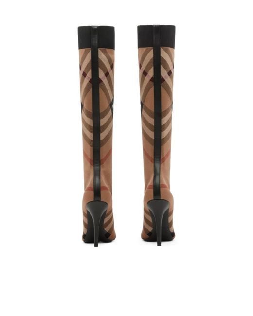 Burberry Brown Knitted Check Sock Boots