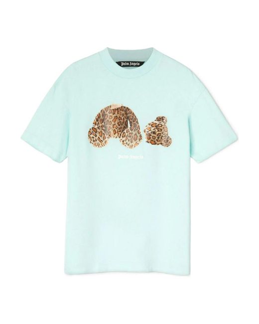 Palm Angels Blue Leopard Bear T-Shirt for men
