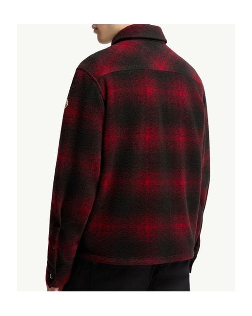 Moncler Red Check Jersey Zip-Up Shirt for men