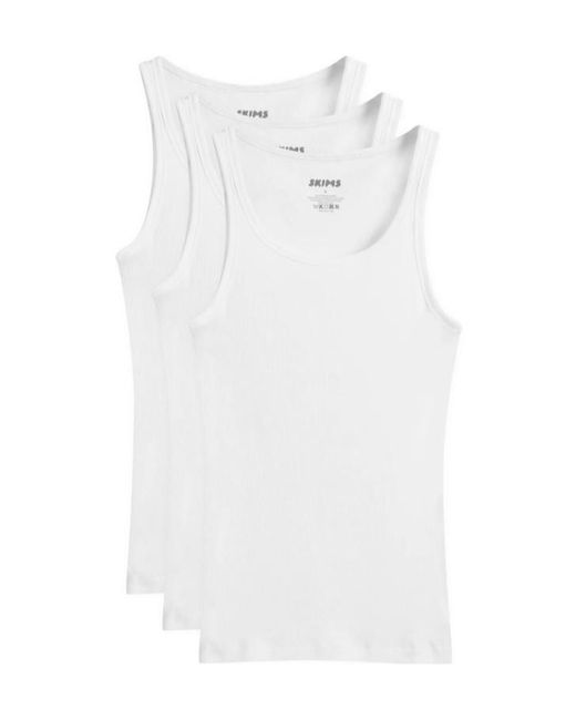Skims White Cotton Rib Tank 3-Pack for men