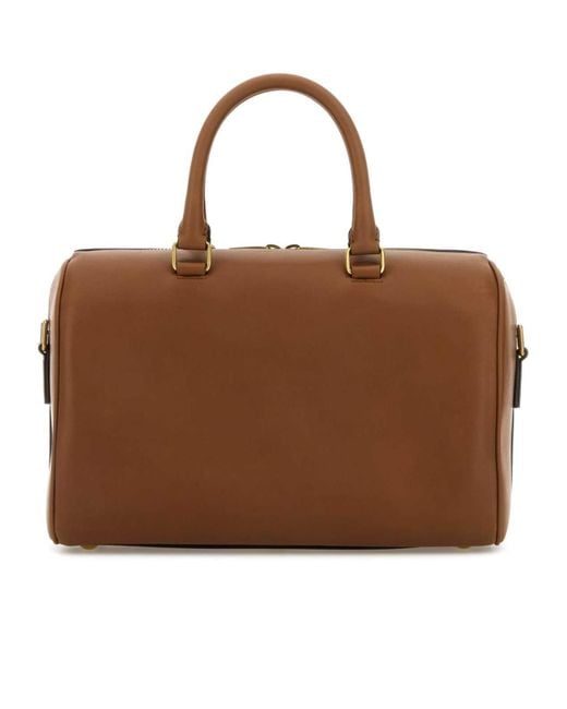 Saint Laurent Brown Logo Debossed Zip-Up Tote Bag