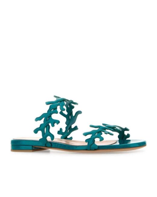 Gianvito Rossi Green Ocean Coral Embellished Slip-On Sandals