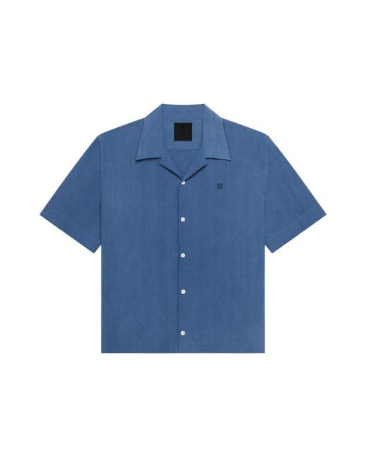 Givenchy Blue Logo Embroidered Short-Sleeve Shirt for men