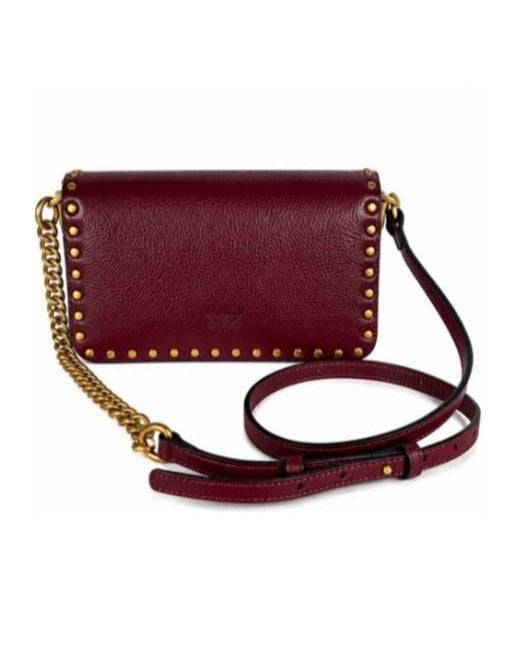 Pinko Red Stud Detailed Baby Love Slouchy Crossbody Bag