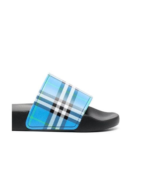 Burberry Blue Check-Print Open-Toe Slides