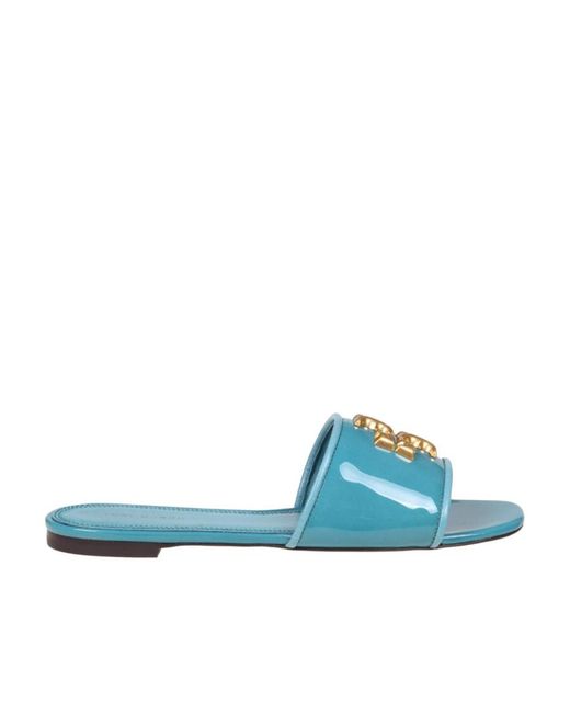 Tory Burch Blue Eleanor Logo Plaque Sandals
