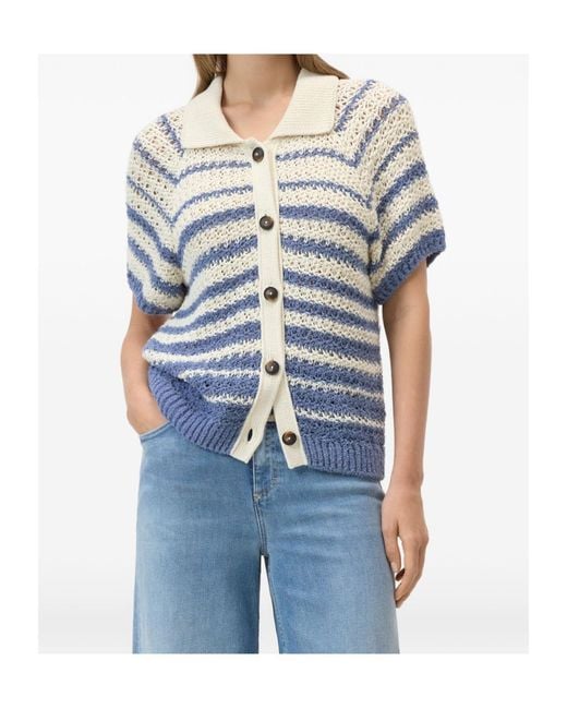 Closed Blue Striped Short-Sleeve Cardigan