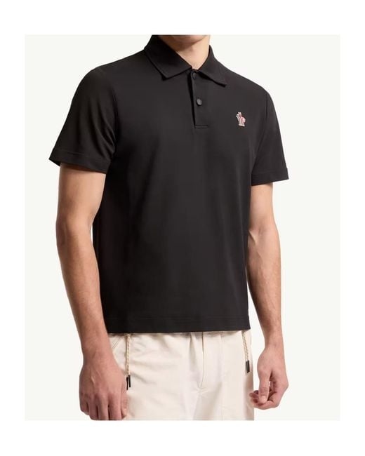 Moncler Black Grenoble Logo-Patch Short-Sleeved Polo Shirt for men