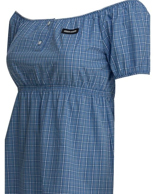 Miu Miu Blue Checked Mini Dress