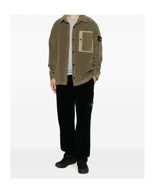 Stone Island Green Corduroy-Texture Chest-Pocket Shirt for men