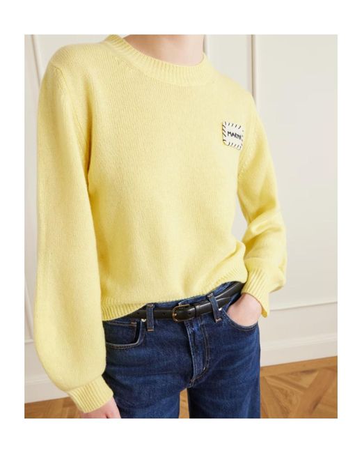 Marni Yellow Appliquéd Cashmere Sweater