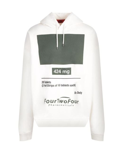 424 Gray Graphic-Print Cotton Hoodie for men