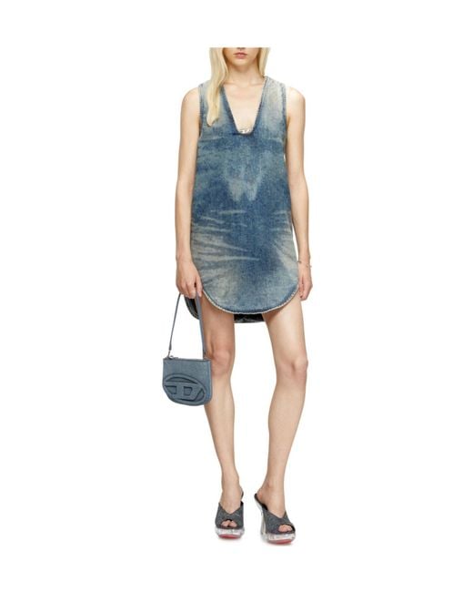 DIESEL Blue Sleeveless Vneck Denim Short Dress