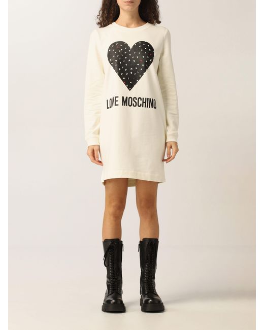 Moschino White Logo-Print Sweatshirt Dress
